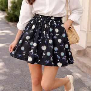 Kenzo Paris Silk Floral Mini Skirt Pleated Rope Detail Parisian Chic FR Sz 40